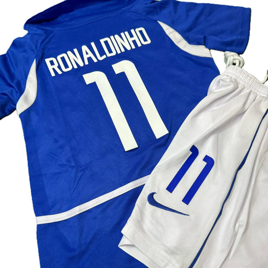 Piłkarski Komplet Strój Dziecięcy Brazylia 2002 MŚ Away Retro
