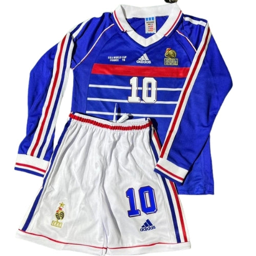 Piłkarski Komplet Strój Dziecięcy Francja 1998 Home MŚ Retro Długi Rękaw