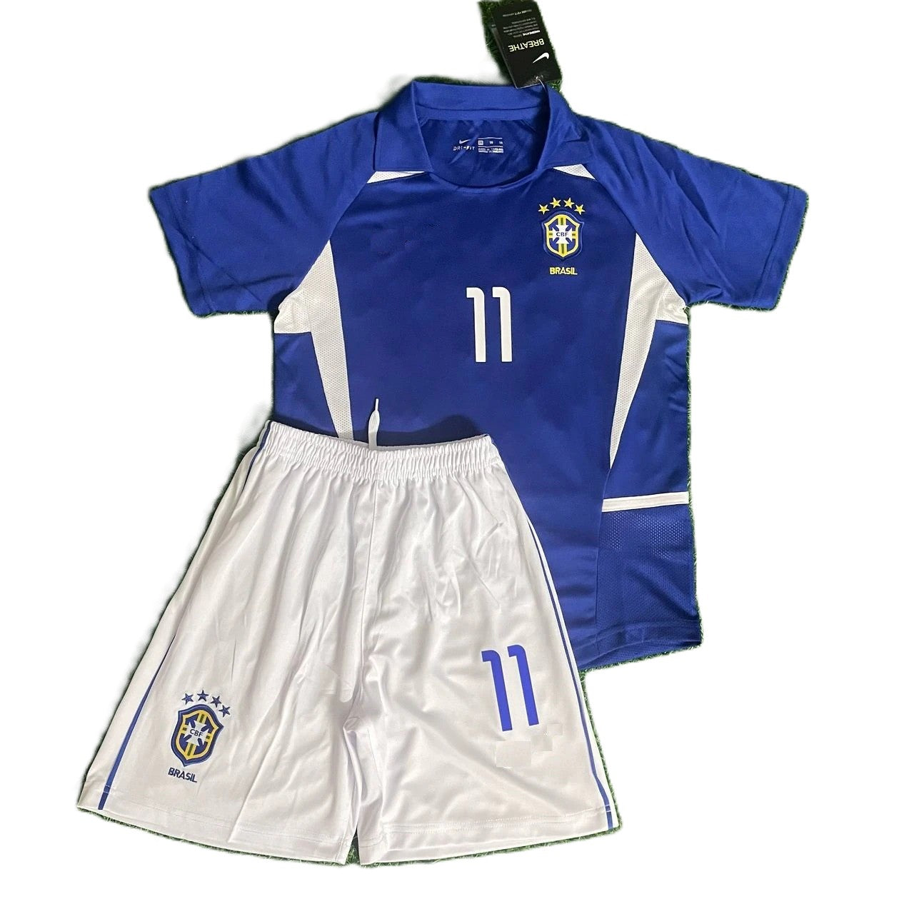 Piłkarski Komplet Strój Dziecięcy Brazylia 2002 MŚ Away Retro