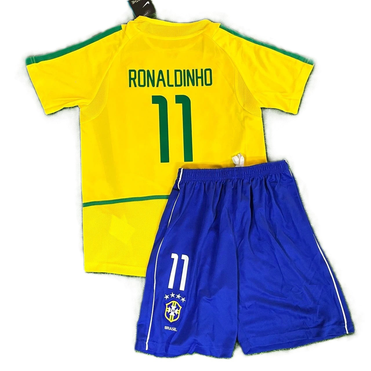 Piłkarski Komplet Strój Dziecięcy Brazylia 2002 Home MŚ Retro