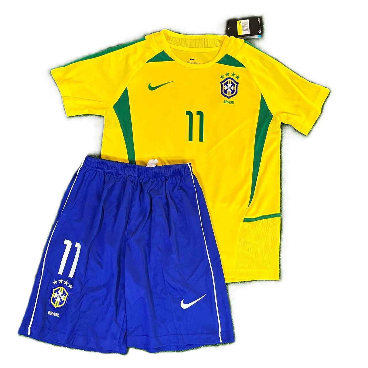 Piłkarski Komplet Strój Dziecięcy Brazylia 2002 Home MŚ Retro