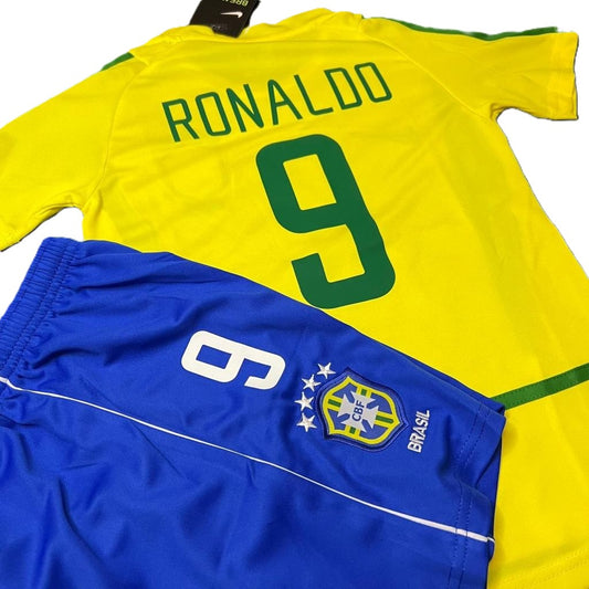 Piłkarski Komplet Strój Dziecięcy Brazylia 2002 Home MŚ Retro