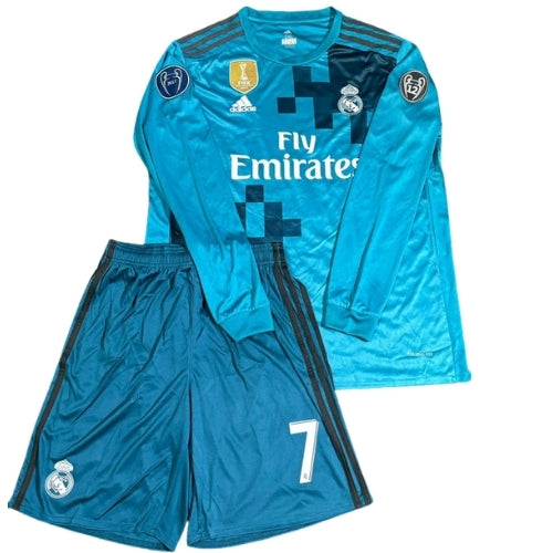 Komplet Piłkarski Dziecięcy Real Madryt 2017/2018 Away Retro Dł Rękaw