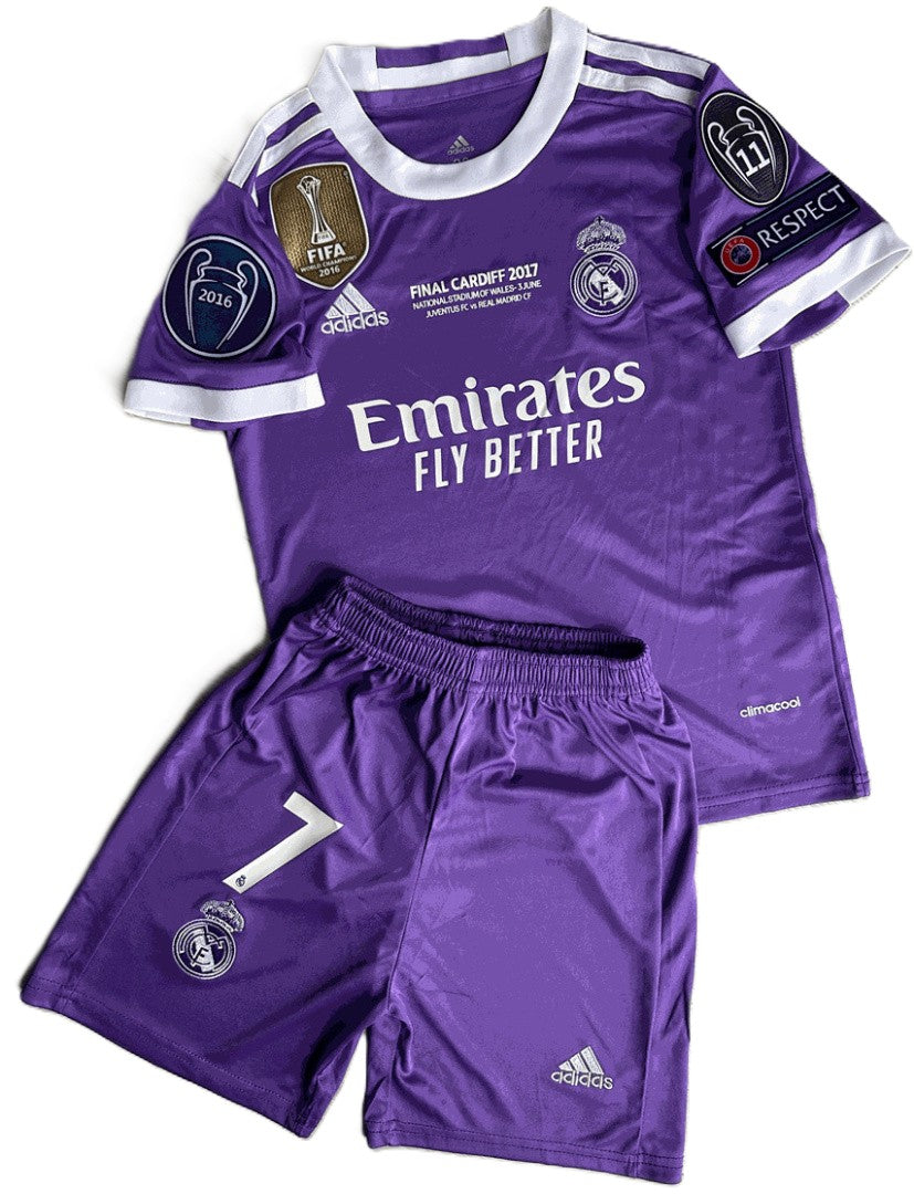Komplet Dziecięcy Strój Piłkarski Real Madryt UCL Final 2016/2017 Away Retro
