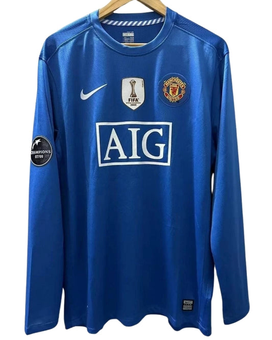 Koszulka Piłkarska Manchester United 2008/2009 Away Blue Retro Dł Rękaw