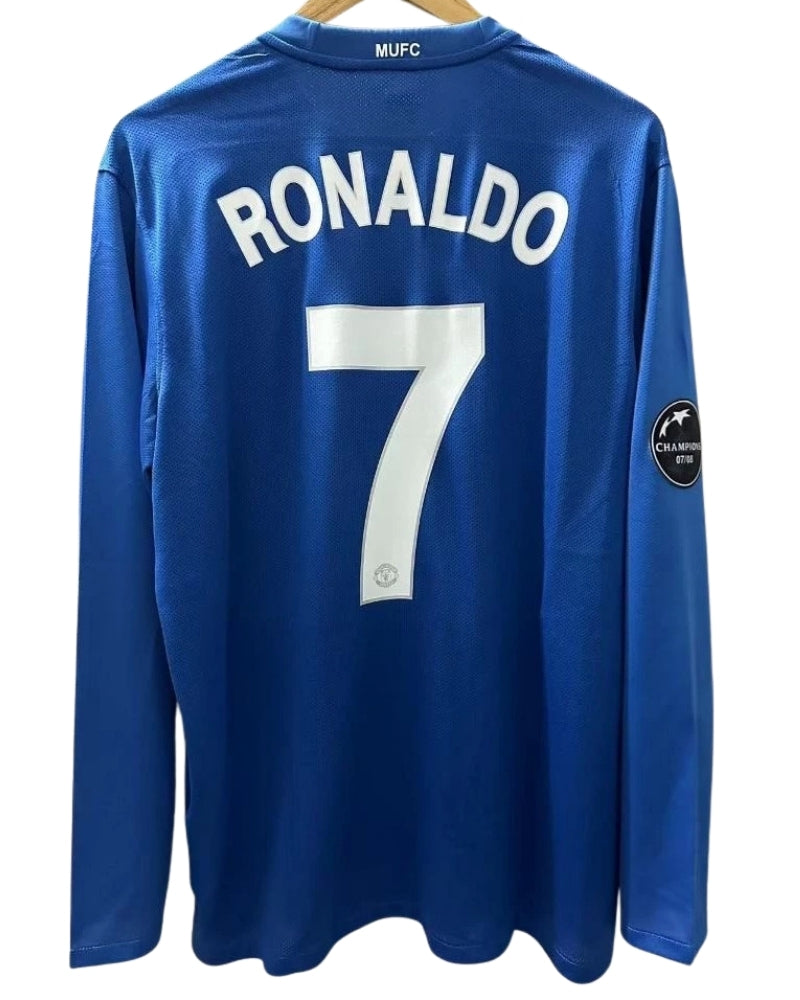Koszulka Piłkarska Manchester United 2008/2009 Away Blue Retro Dł Rękaw