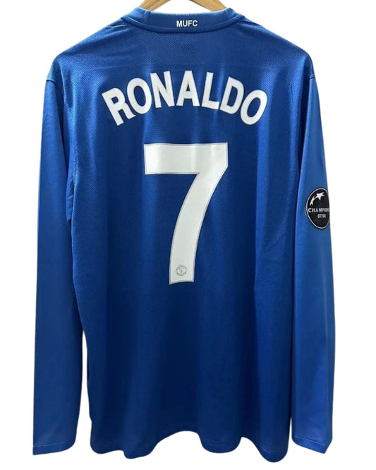 Koszulka Piłkarska Manchester United 2008/2009 Away Blue Retro Dł Rękaw