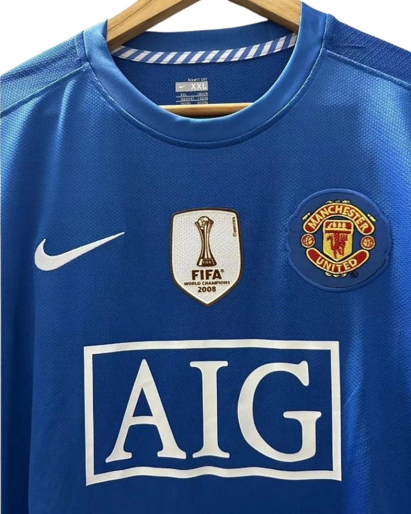 Koszulka Piłkarska Manchester United 2008/2009 Away Blue Retro Dł Rękaw