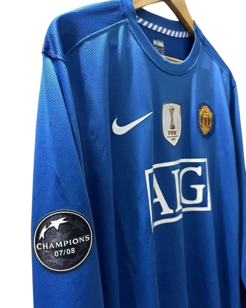 Koszulka Piłkarska Manchester United 2008/2009 Away Blue Retro Dł Rękaw